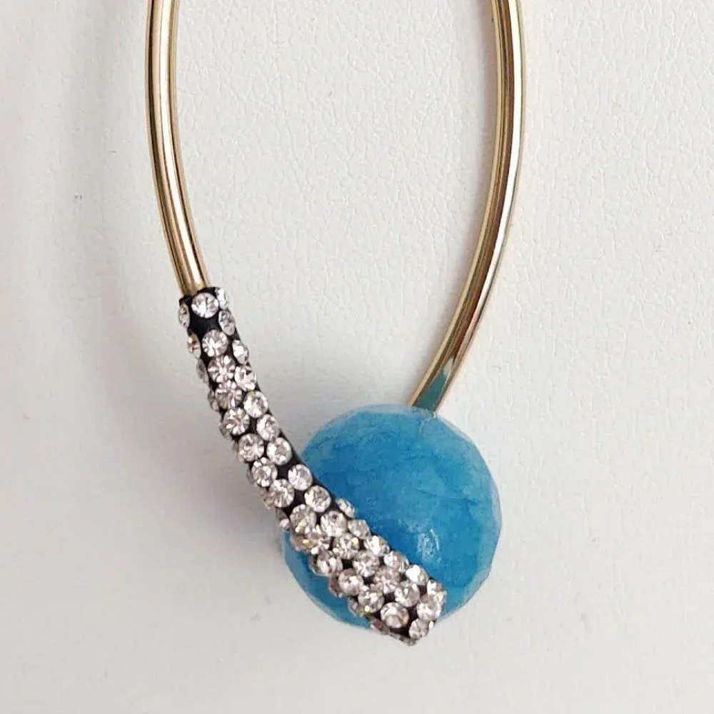 Blue bead, cz and gold pendant necklace